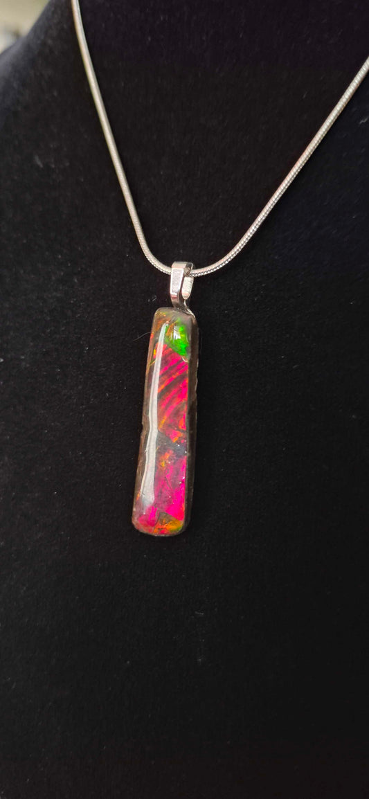 Natural Ammolite Silver Plated Pendant CGJP32 with red, green and pink colour, view 2