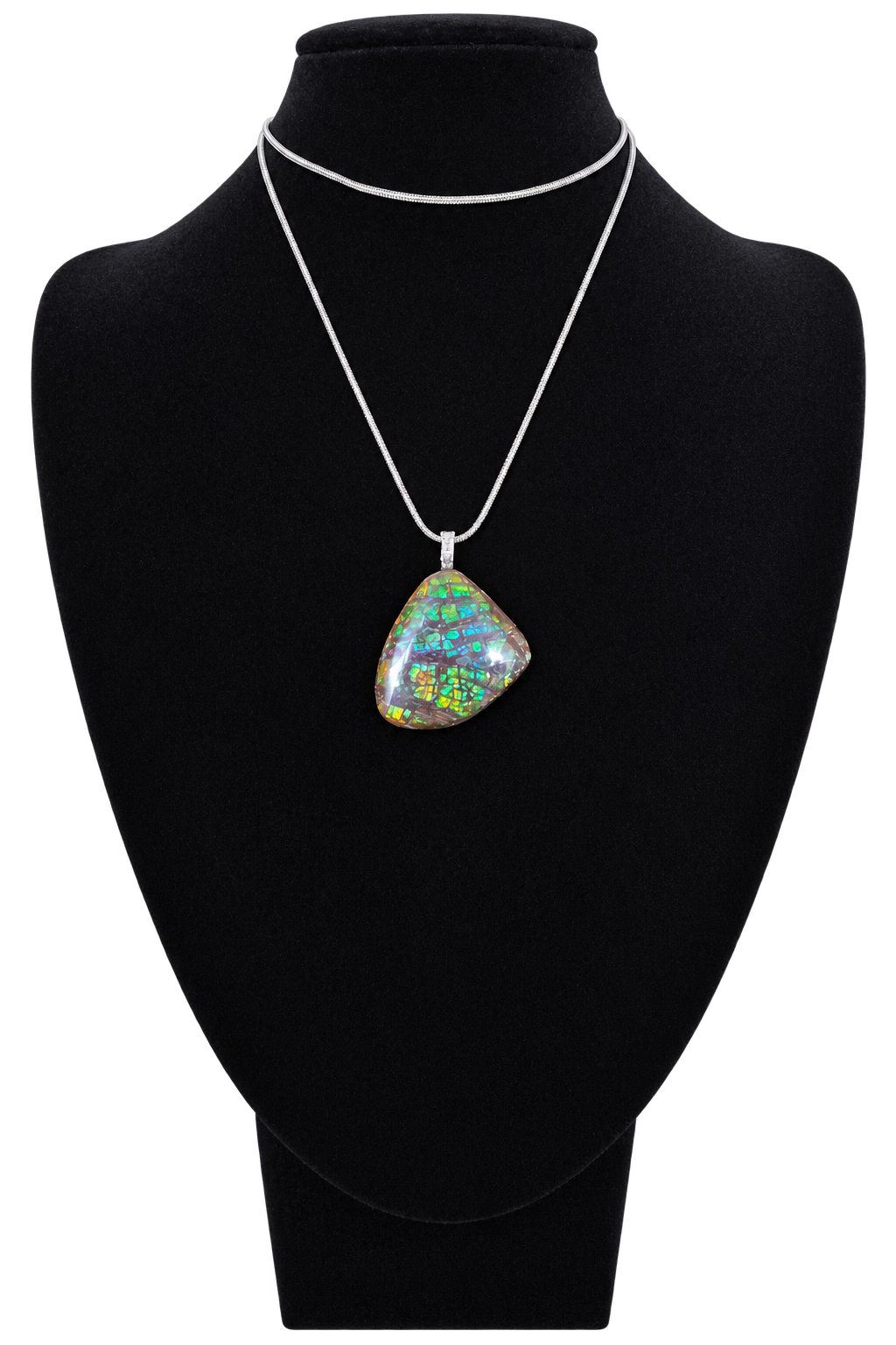 Natural Ammolite Silver Plated Pendant CGJP30 with gold, green and blue colour