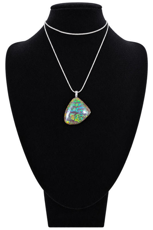 Natural Ammolite Silver Plated Pendant CGJP30 with gold, green and blue colour