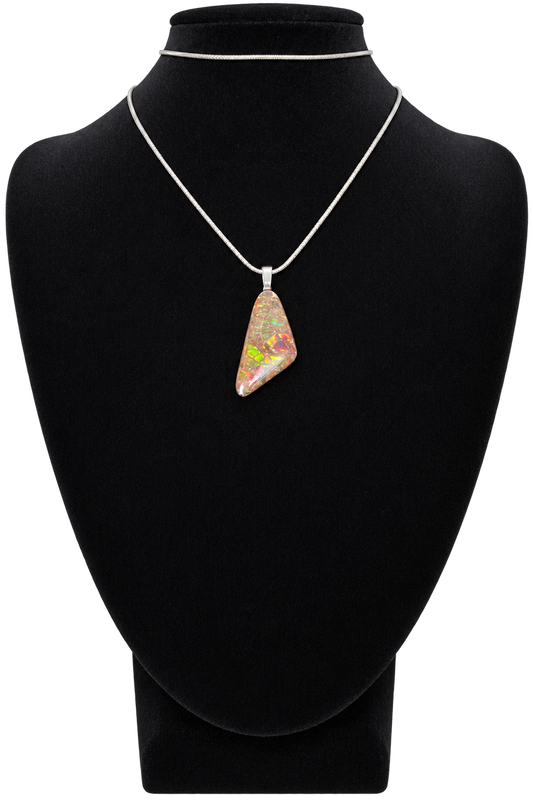 Natural Ammolite Silver Plated Pendant CGJP34 with red and green colour