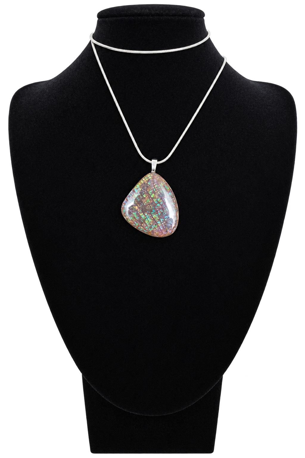 Natural Ammolite Silver Plated Pendant CGJP39 with green, blue and pink colour