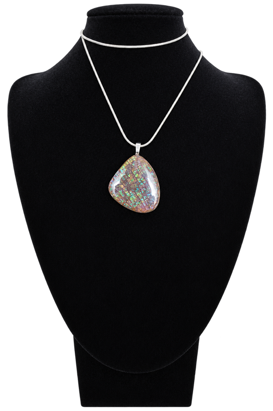 Natural Ammolite Silver Plated Pendant CGJP39 with green, blue and pink colour