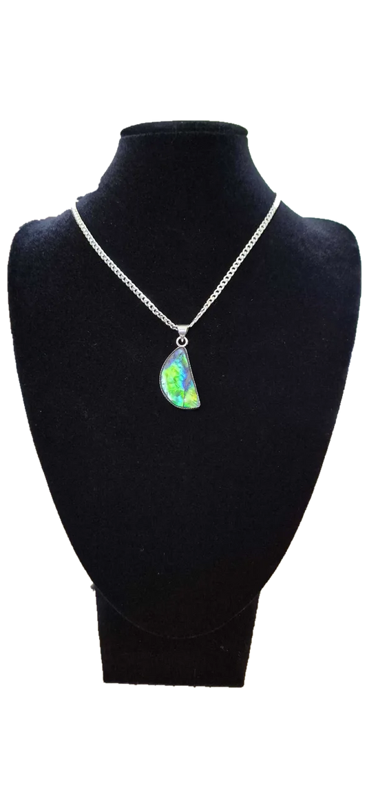 Natural Ammolite Silver Pendant CGJP10 with green, blue and purple colour