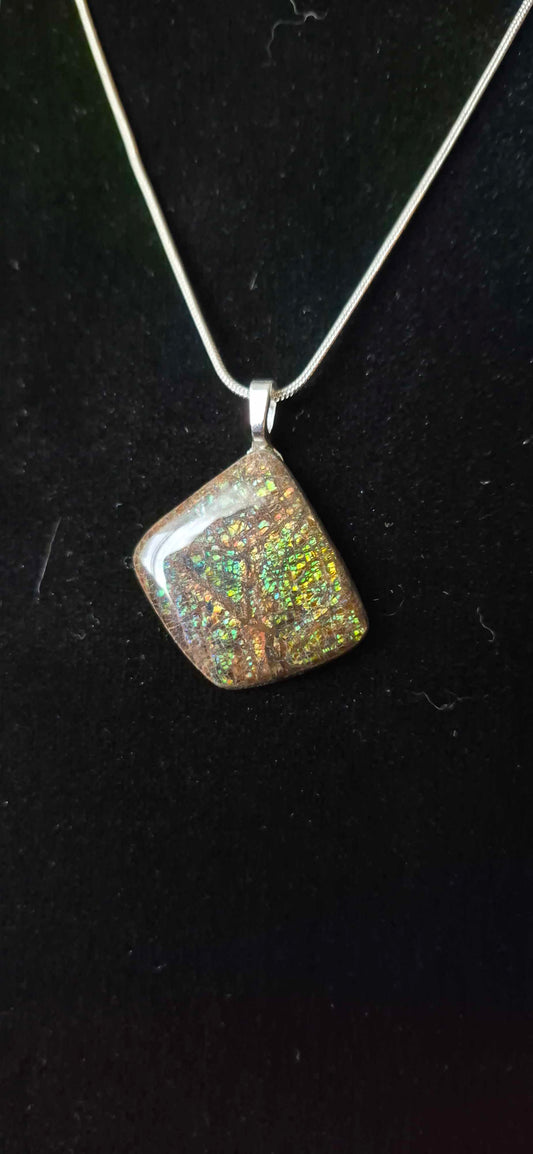 Natural Ammolite Silver Plated Pendant CGJP36 with gold and green colour, view 2