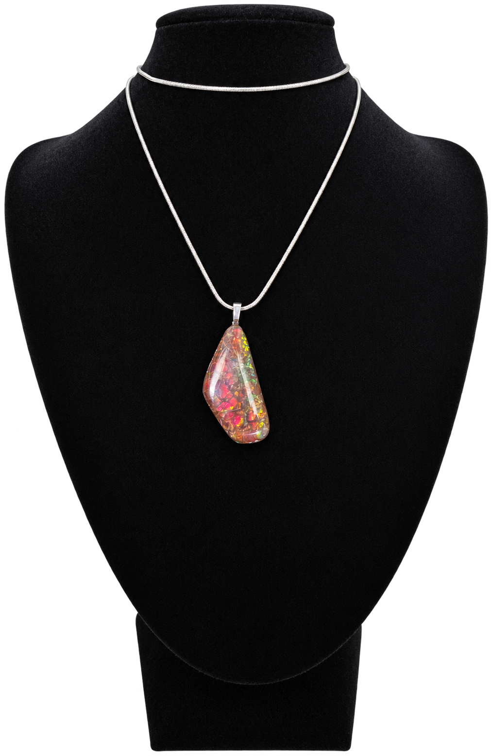 Natural Ammolite Silver Plated Pendant CGJP41 with red, orange, green and pink colour