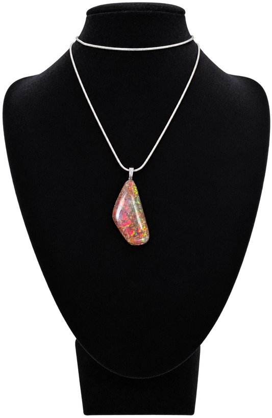 Natural Ammolite Silver Plated Pendant CGJP41 with red, orange, green and pink colour