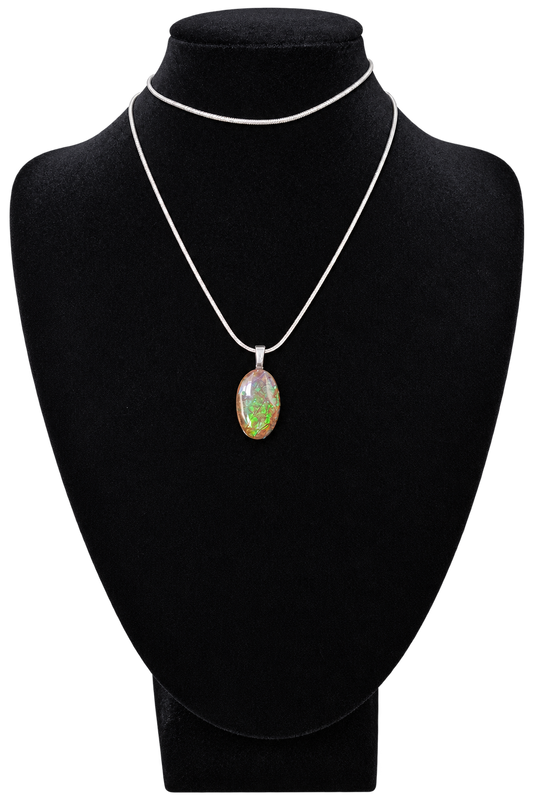 Natural Ammolite Silver Plated Pendant CGJP35 with green, purple and pink colour