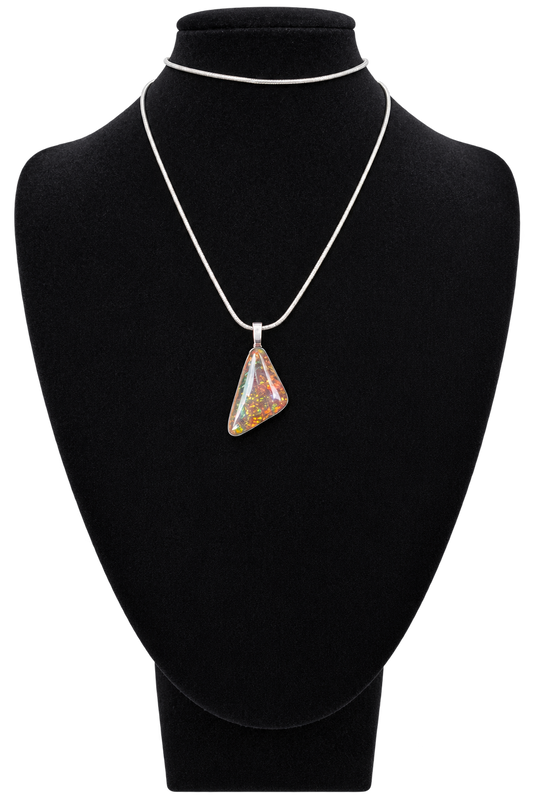 Natural Ammolite Silver Plated Pendant CGJP31 with red, orange and green colour