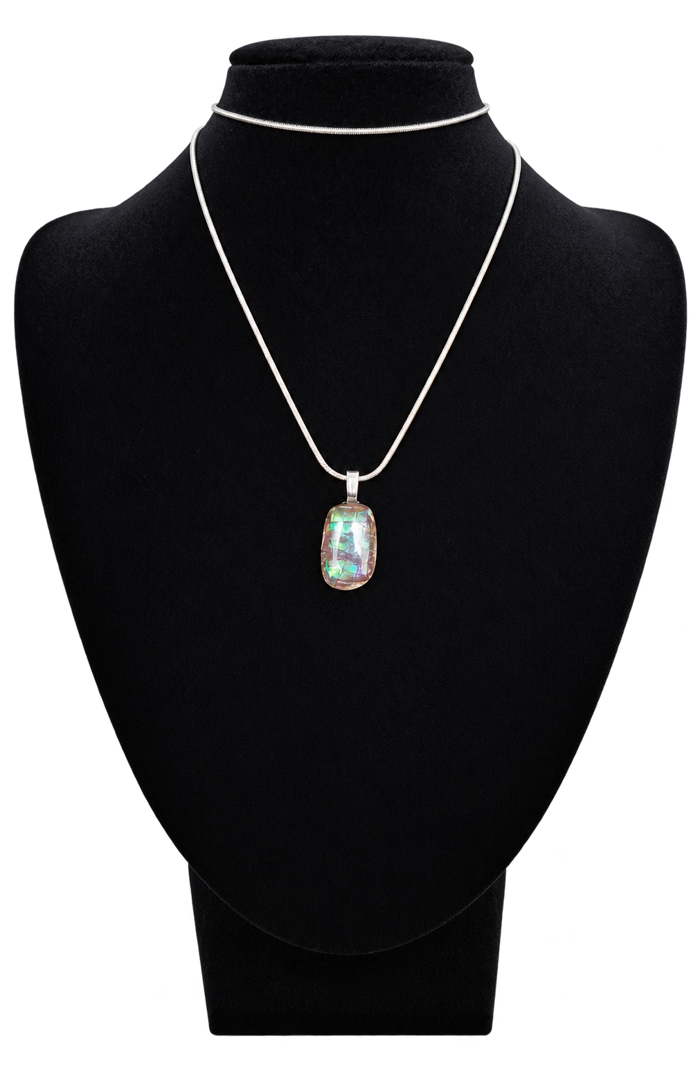 Natural Ammolite Silver Plated Pendant CGJP37 with green, blue and pink colour
