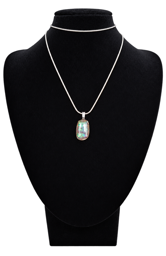 Natural Ammolite Silver Plated Pendant CGJP37 with green, blue and pink colour