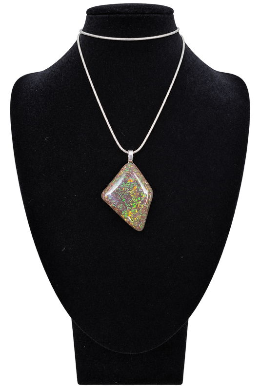 Natural Ammolite Silver Plated Pendant CGJP42 with orange and green colour