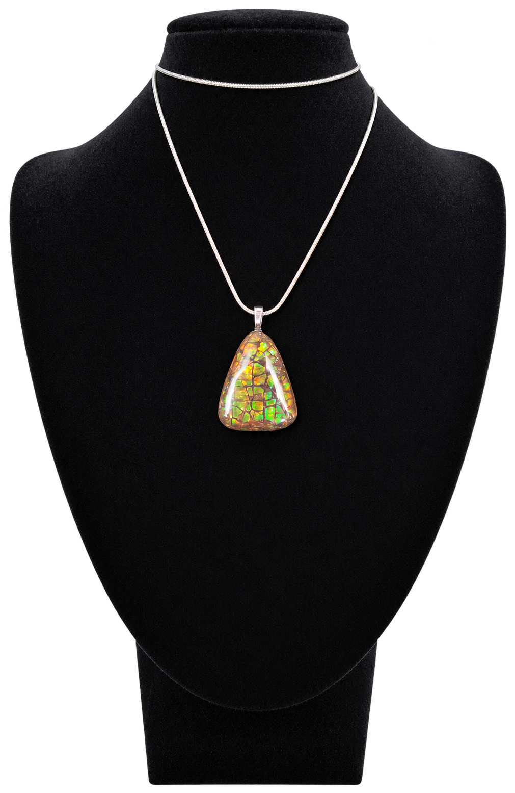 Natural Ammolite Silver Plated Pendant CGJP38 with red, orange, gold and green colour