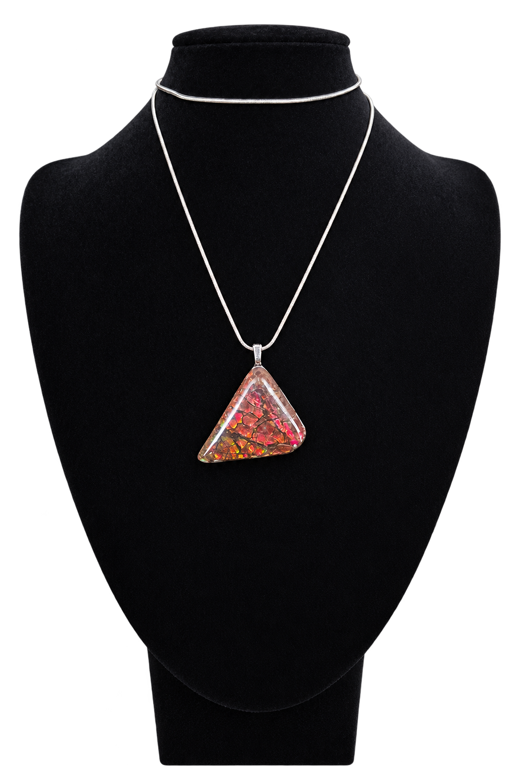 Natural Ammolite Silver Plated Pendant CGJP27 with red, orange and pink colour
