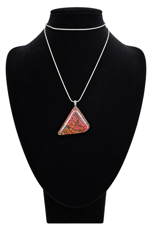 Natural Ammolite Silver Plated Pendant CGJP27 with red, orange and pink colour