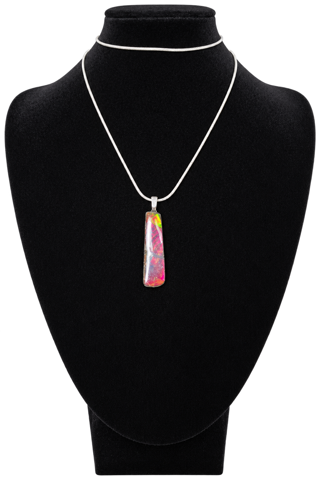 Natural Ammolite Silver Plated Pendant CGJP32 with red, green and pink colour