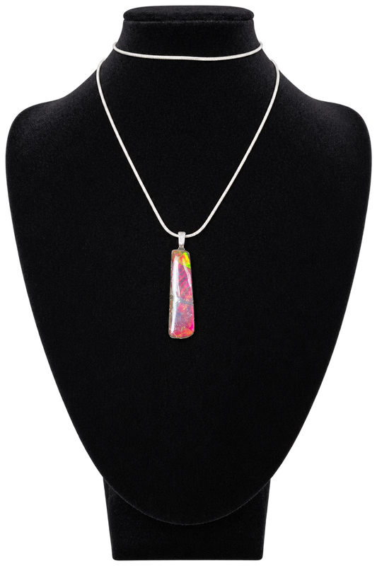 Natural Ammolite Silver Plated Pendant CGJP32 with red, green and pink colour