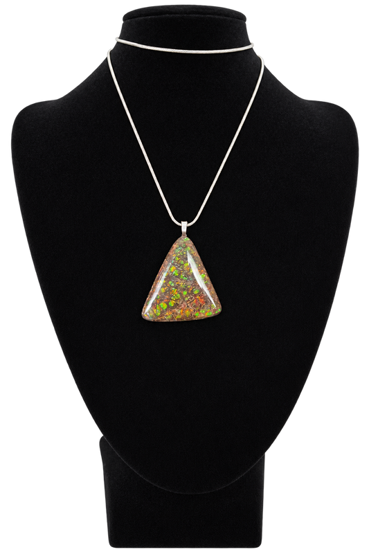 Natural Ammolite Silver Plated Pendant CGJP28 with orange, gold and green colour