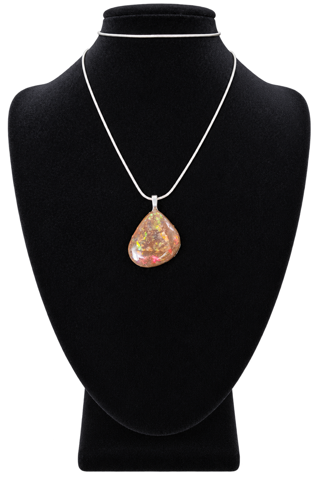 Natural Ammolite Silver Plated Pendant CGJP33 with red, orange and green colour