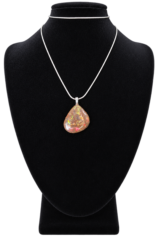 Natural Ammolite Silver Plated Pendant CGJP33 with red, orange and green colour