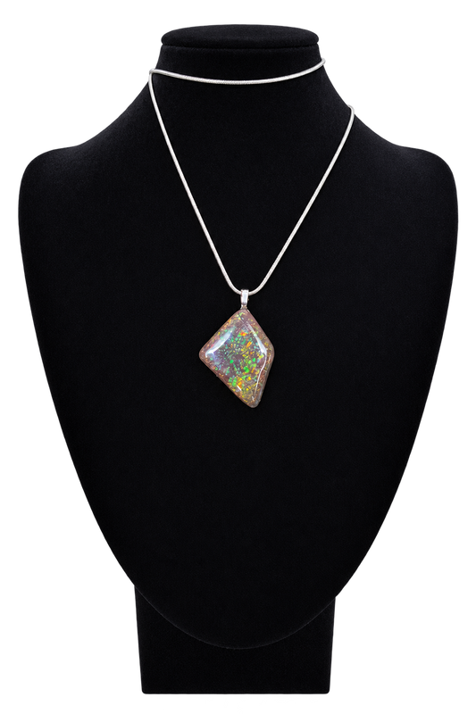 Natural Ammolite Silver Plated Pendant CGJP29 with orange, green and pink colour