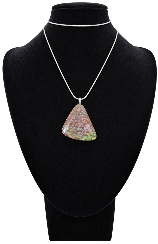 Natural Ammolite Silver Plated Pendant CGJP40 with green, blue and purple colour