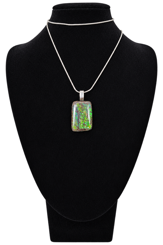 Natural Ammolite Silver Plated Pendant CGJP26 with gold, green and blue colour